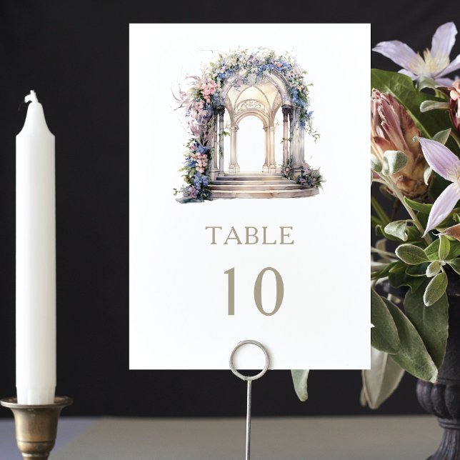 Watercolor Wedding Floral Arch Photo Personalised Table Number (Creator Uploaded)