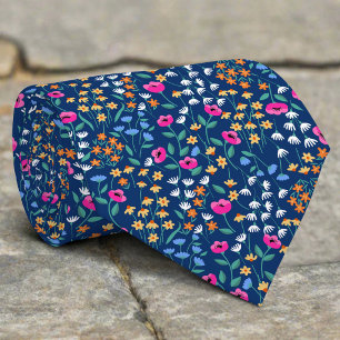 Watercolor Wedding Floral Pattern Groomsmen Tie