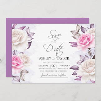 Watercolor Wedding Floral Purple and Pink Save The Date