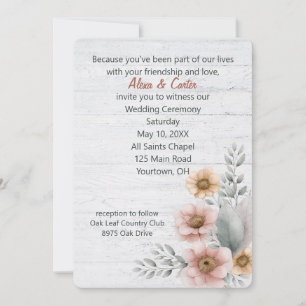 Watercolor Wedding Flowers On Wood Invitation