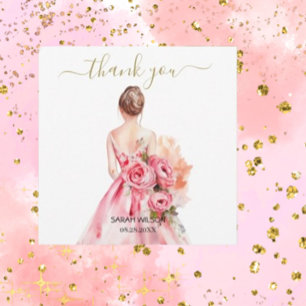 Watercolor Wedding Gown Gold Thank You