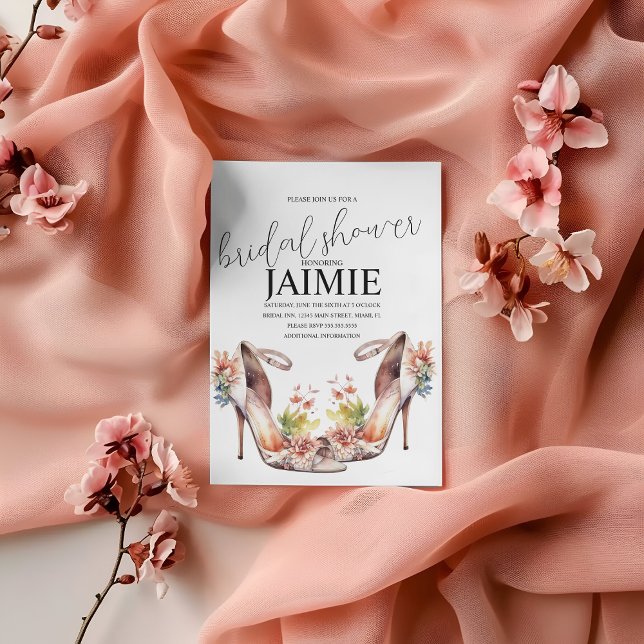 Watercolor Wedding Heels Floral Bridal Shower Invitation (Creator Uploaded)