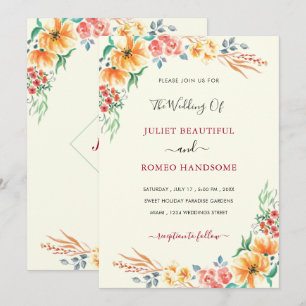 Watercolor Wedding Invitation Modern Floral