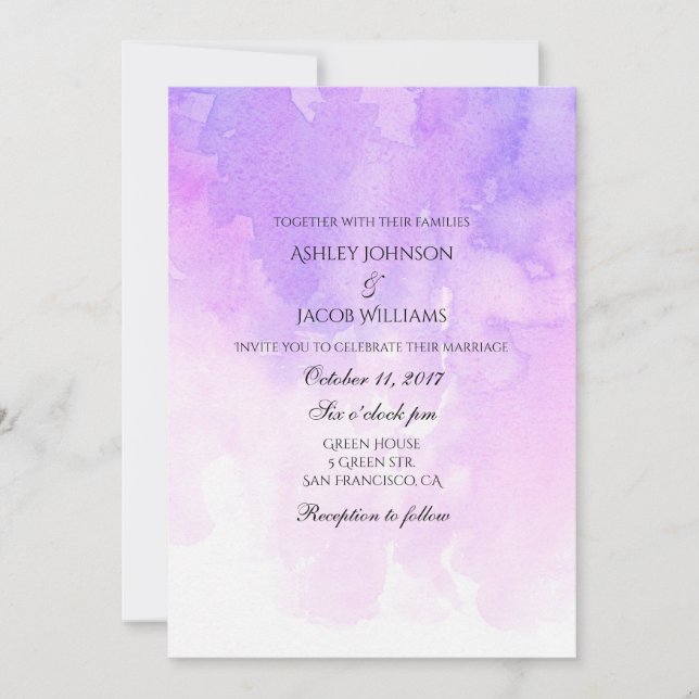 Watercolor wedding invitation. Pink and purple Invitation (Front)