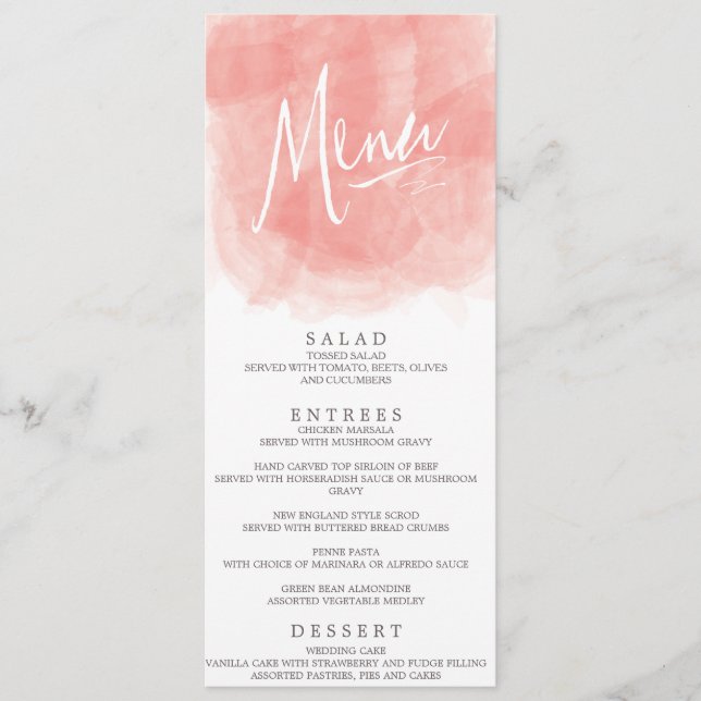 Watercolor Wedding Menu Card (Front)