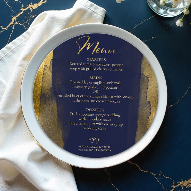 Watercolor Wedding Menus | Blue Abstract Gilded (Creator Uploaded)