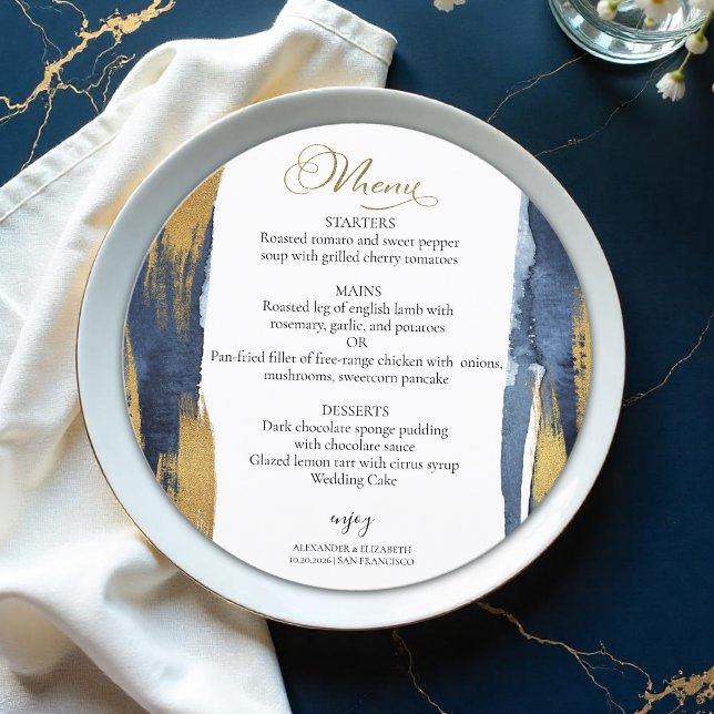 Watercolor Wedding Menus | Blue Abstract Gilded (Creator Uploaded)