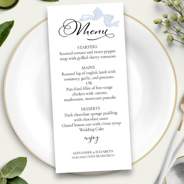Watercolor Wedding Menus | Blue Bow Calligraphy (Creator Uploaded)