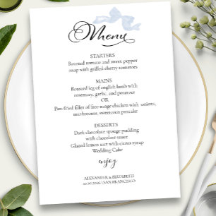 Watercolor Wedding Menus Blue Bow Calligraphy Invitation