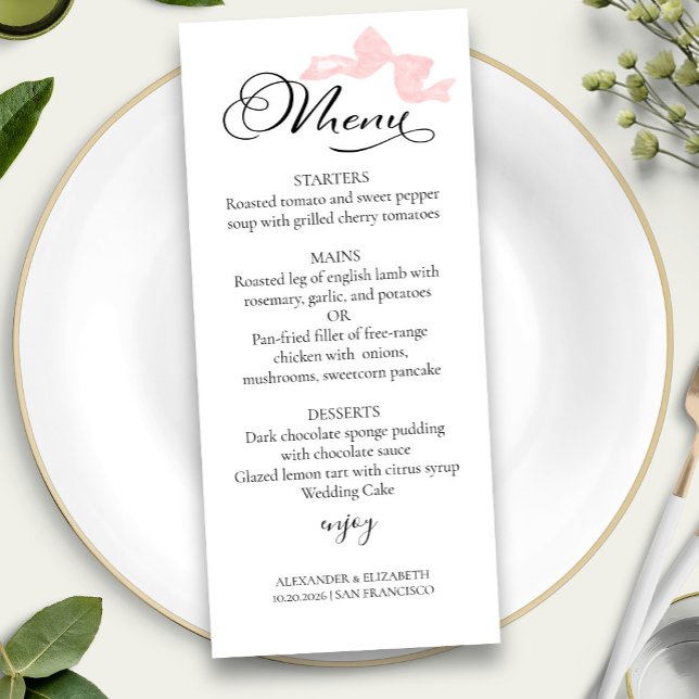 Watercolor Wedding Menus | Pink Bow Calligraphy (Creator Uploaded)