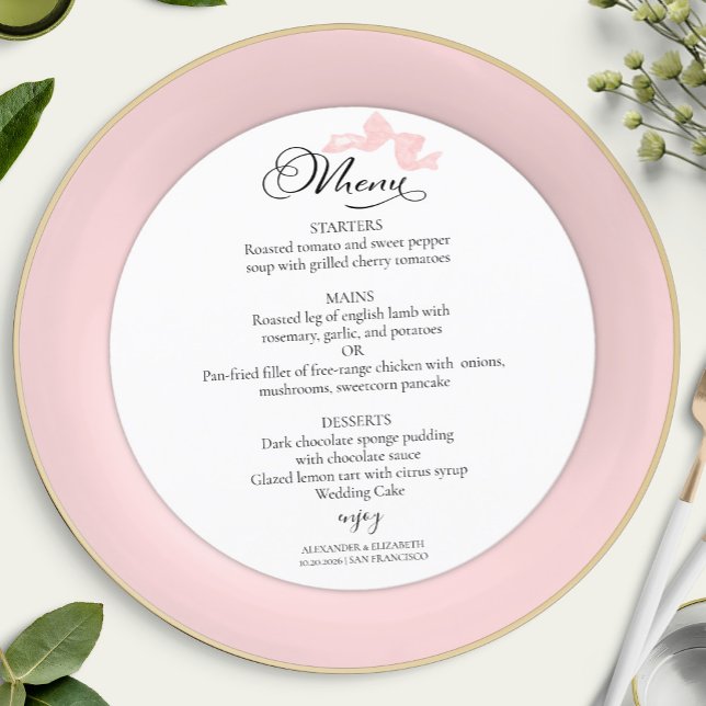 Watercolor Wedding Menus | Pink Bow Calligraphy (Creator Uploaded)