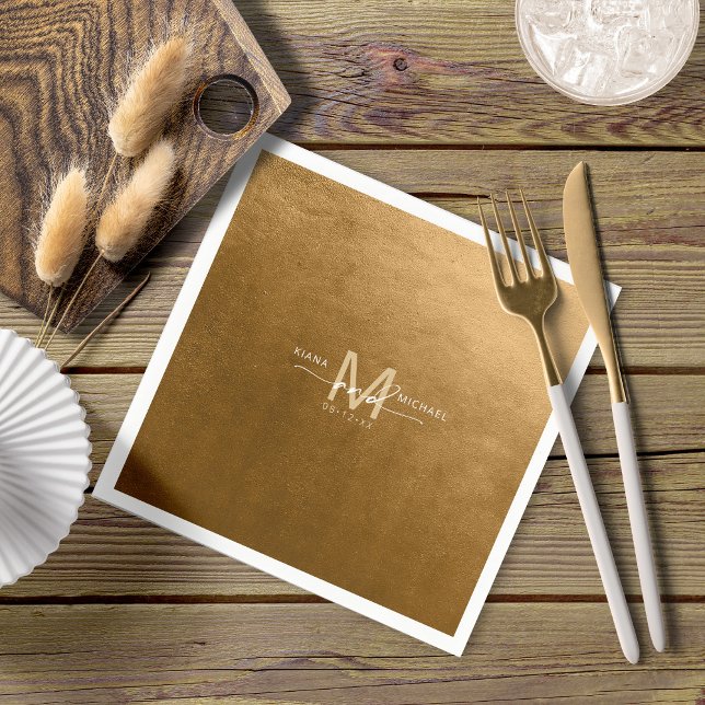 Watercolor Wedding Monogram Autumn Gold ID786 Napkin (Creator Uploaded)