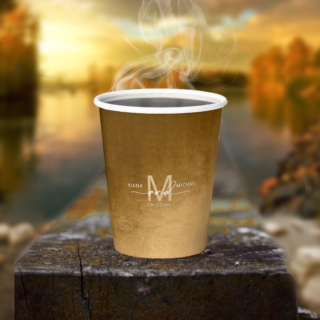 Watercolor Wedding Monogram Autumn Gold ID786 Paper Cups (Creator Uploaded)