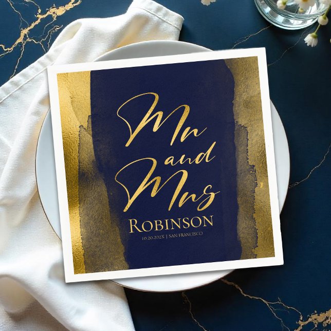 Watercolor Wedding Napkins | Blue Abstract Gilded (Creator Uploaded)