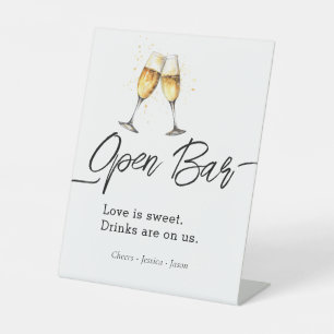 Watercolor Wedding Open Bar Simple Event  Pedestal Sign