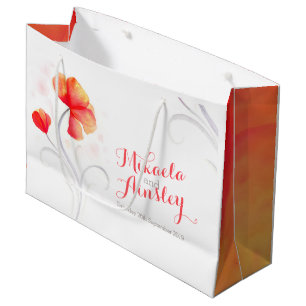 Watercolor wedding orange couples name gift bag