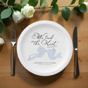Watercolor Wedding Paper Plates   Dusty Blue Bow