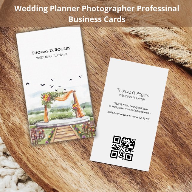 Watercolor Wedding Planner Photographer QR Code Business Card (Creator Uploaded)