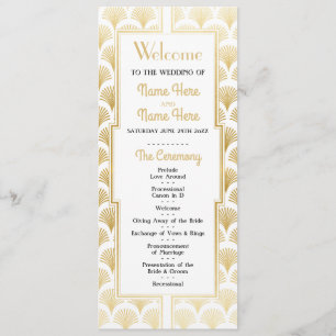 Watercolor Wedding Program 1920's Art Deco Gold Programme