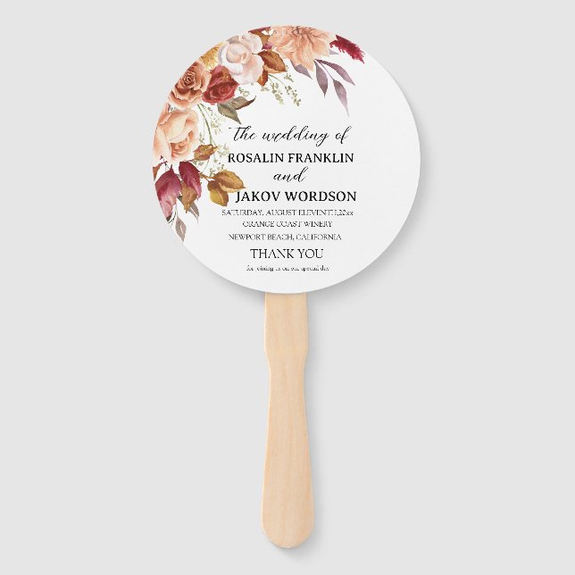 watercolor Wedding Program Hand Fan (Front)