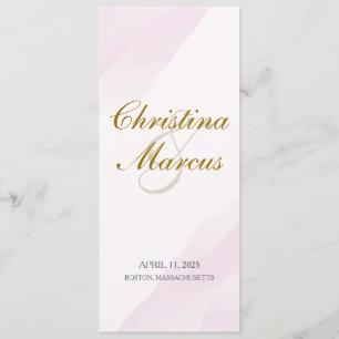 Watercolor Wedding Program, Pink Flat Program Programme