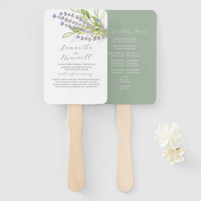 Watercolor Wedding Programs Lavender Florals Hand Fan (Front and Back)