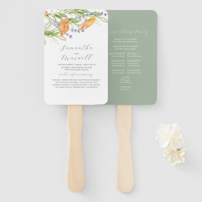Watercolor Wedding Programs Wildflower Theme Hand Fan (Front and Back)