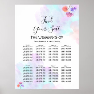 Watercolor Wedding Seating Chart Pink Blue