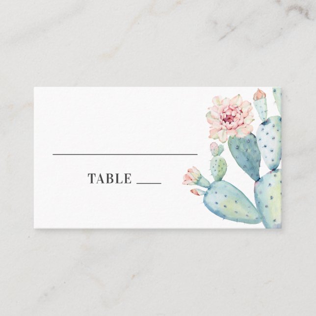 Watercolor wedding succulents. Pink floral cactus Place Card (Front)