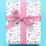 Watercolor Wedding Theme Wrapping Paper<br><div class="desc">This is a sweet bridal shower, couples shower, bachelorette, wedding themed design. A seamless pattern of watercolor items that say love. Items include a bicycle with balloons, cake, hearts, stilettos, bowtie, love letters, locket and keys, champagne, champagne flutes, wedding ring, lips and moustaches for photo ops. This design is on...</div>