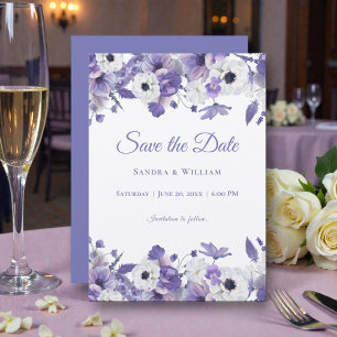 Watercolor Wedding Violet Flowers Save the Date Invitation