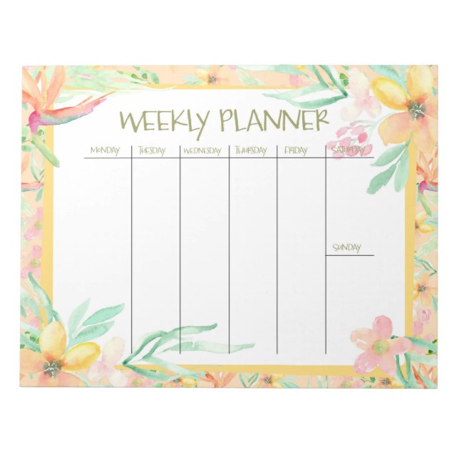 Watercolor Weekly Planner Notepad (Front)