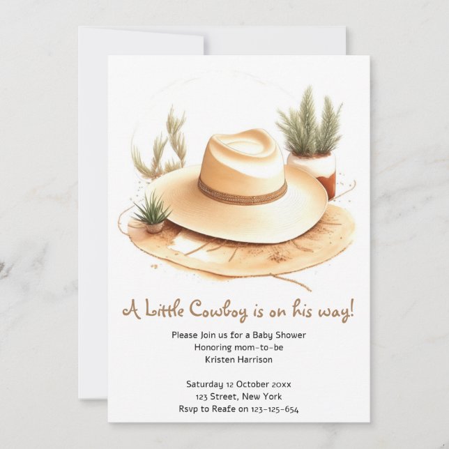 Watercolor Western Adventure Boy Baby Shower Invitation (Front)
