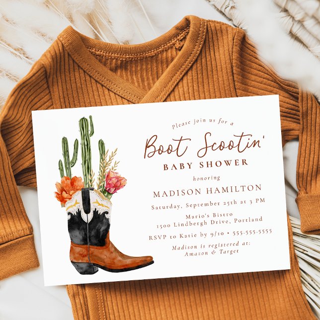 Watercolor Western Boot Scootin' Baby Shower  Invitation (Creator Uploaded)