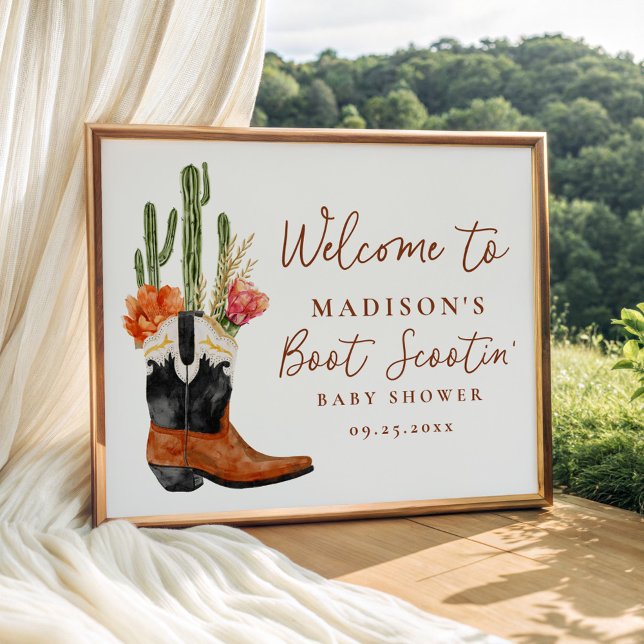 Watercolor Western Boots Baby Shower Welcome Poster (Creator Uploaded)