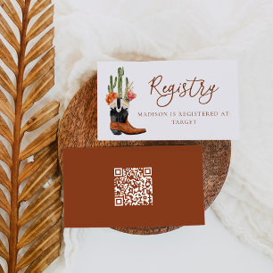 Watercolor Western Boots QR Code Baby Registry Enclosure Card