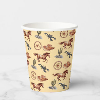 Watercolor Western Kid Art Tan Paper Cups