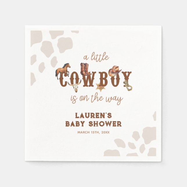 Watercolor Western Little Cowboy Baby Boy Shower Napkin (Front)