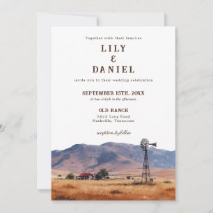 Watercolor Western Mountain Ranch QR Code Wedding Invitation