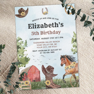 Watercolor Western Rodeo Horse Barn Birthday Party Invitation