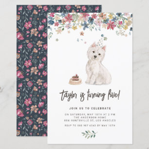 Watercolor Westie Dog Birthday Invitation