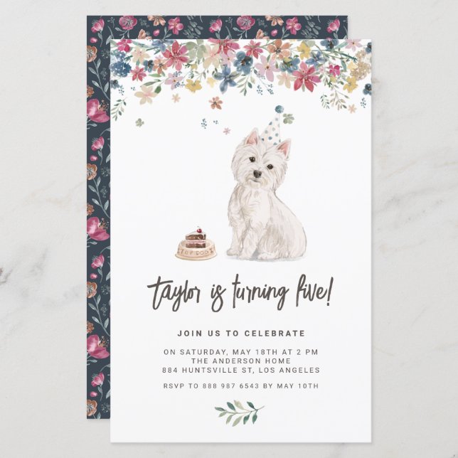 Watercolor Westie Dog Birthday Invitation (Front/Back)