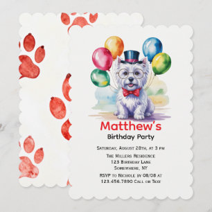 Watercolor Westie Dog Kids Birthday Party  Invitation