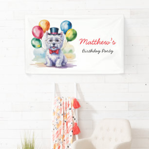 Watercolor Westie Dog Kids Birthday Party Welcome Banner