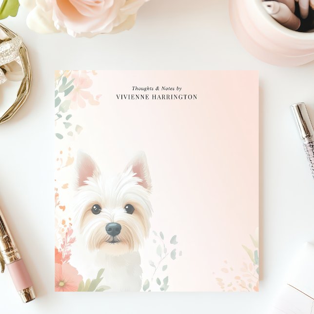 Watercolor Westie Floral Personalised Notepad (Creator Uploaded)