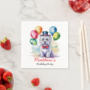 Watercolor Westie Kids Birthday Party Napkin