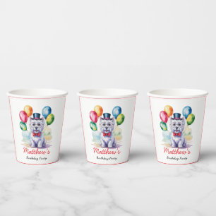 Watercolor Westie Kids Birthday Party Paper Cups