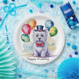 Watercolor Westie Kids Birthday Party Paper Plate