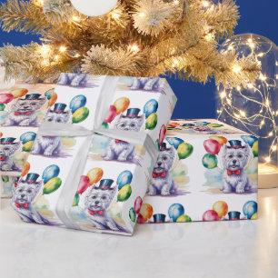 Watercolor Westie Kids Birthday Party  Wrapping Paper