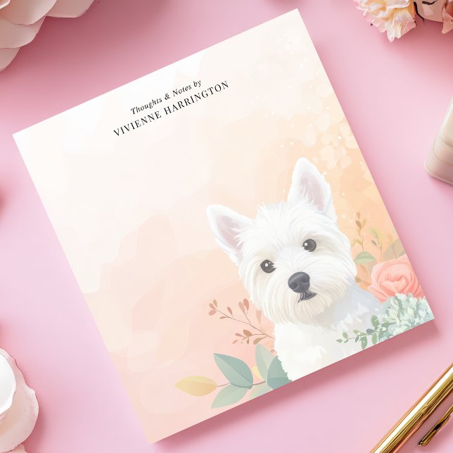 Watercolor Westie Pastel Floral Personalised Notepad (Creator Uploaded)